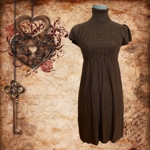 Brown short sleeve turtle neck sweater dress